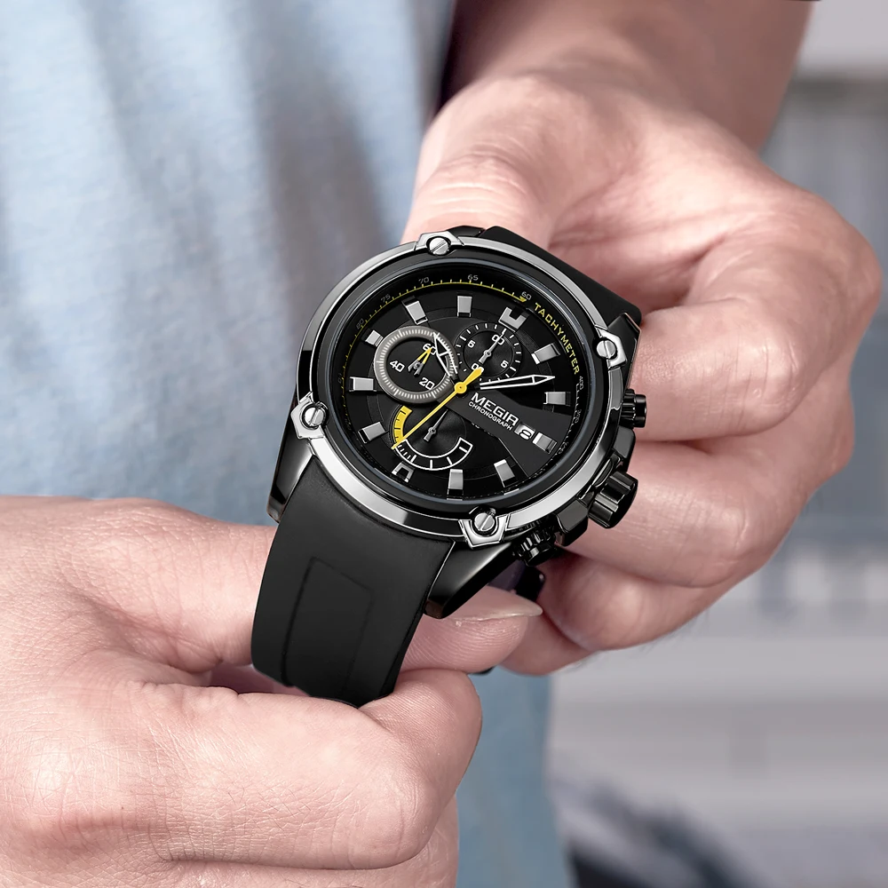 Люксовый бренд MEGIR новые модные большие Dila часы мужские черный силиконовый ремешок Дата кварцевые военные спортивные часы наручные мужские s relogios