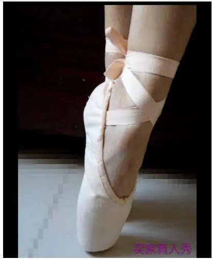 Для женщин девушек Обувь для танцев холст атласа пуанты ленты Балетки с острым носком