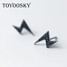 925 пробы серебряные ювелирные изделия панк черные молнии серьги гвоздики с CZ подарок для мужчин девочек детей леди женщин