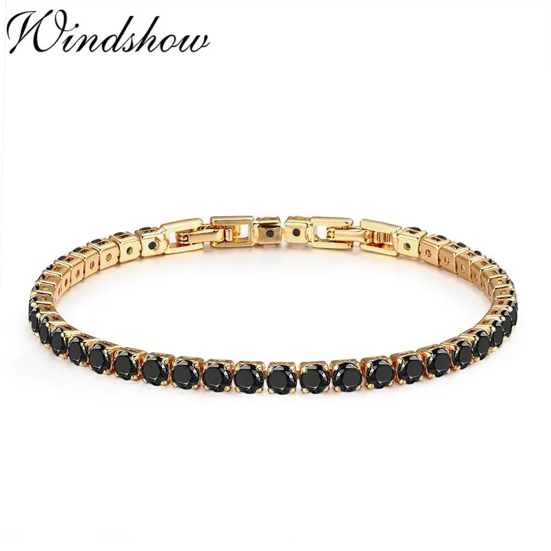 

Copper w Gold Color Cluster Round Black CZ Chain Tennis Bracelet & Bangles For Women Girls Jewelry Braceletes Pulseras Bracciali