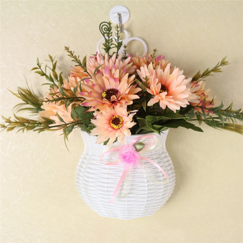

Handmade Flower Basket Modern Design Artificial rattan Wall Hanging Small Artificial Rattan Flower Basket for Home Decoration