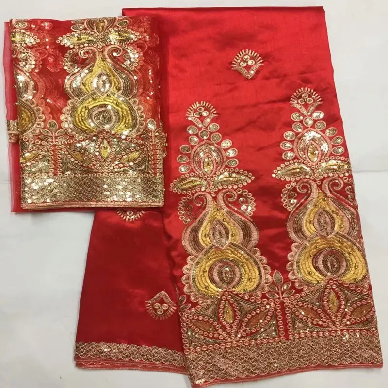 

Latest Popular Designs Red sequins Fabric African George Lace Fabrics High Quality silk George lace fabric With Beads ZGL18-3