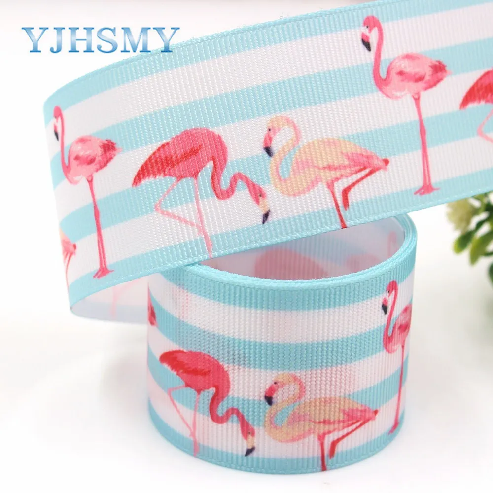 YJHSMY G-18623-566 10 ярдов 38 мм Фламинго ленты термопечать grosgrain Свадебные аксессуары DIY