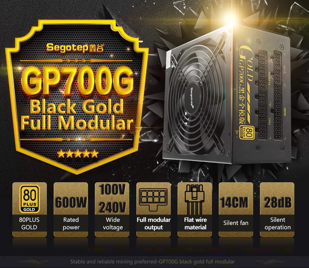 Segotep GP700P 80plus Gold PSU полный модульный блок питания Настольный ПК 600 Вт ATX 12 в активный PFC широкий диапазон 100-240 В для компьютера