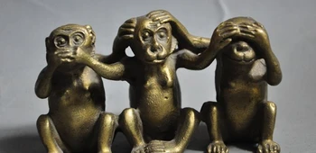 

Chinese Fengshui brass Zodiac Year No Hear See Speak Three Monkey Statue