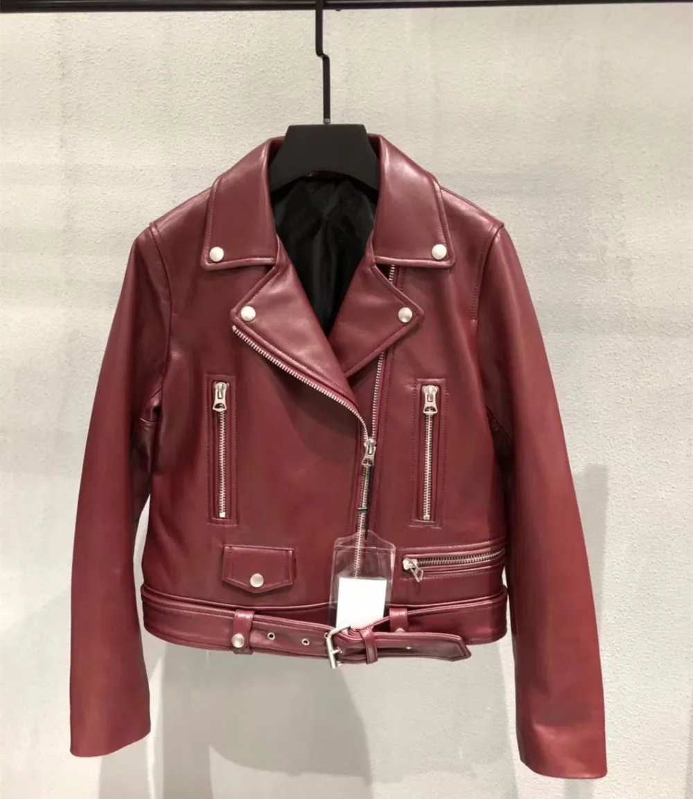 Women genuine leather short coat high quality real sheepskin jackets women's biker jackets G151a