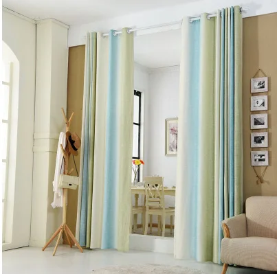 1PC Blue and Green Striped Printed Window Curtains for the Bedroom Fancy Children Modern Curtains for