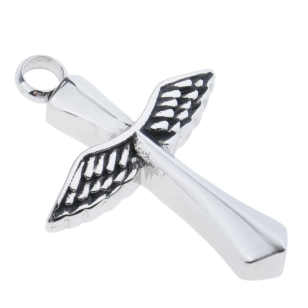 Keepsake Urn Jewelry Bless Cross Angel Wing Cremation Pendant for ashes