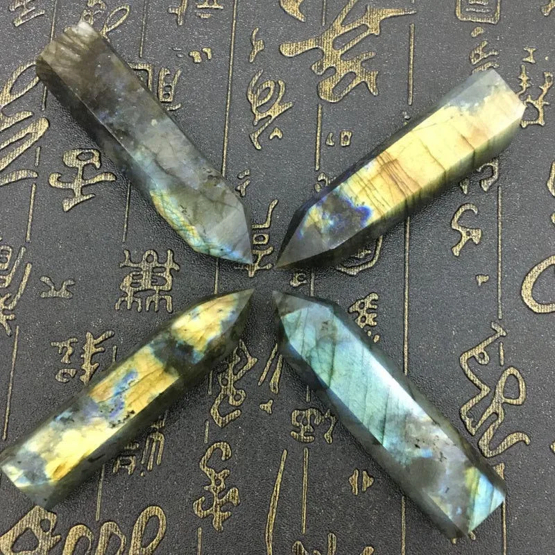 JX-LCLYL Natural Moonstone Labradorite Quartz Crystal Stone Point Healing Hexagonal Wand