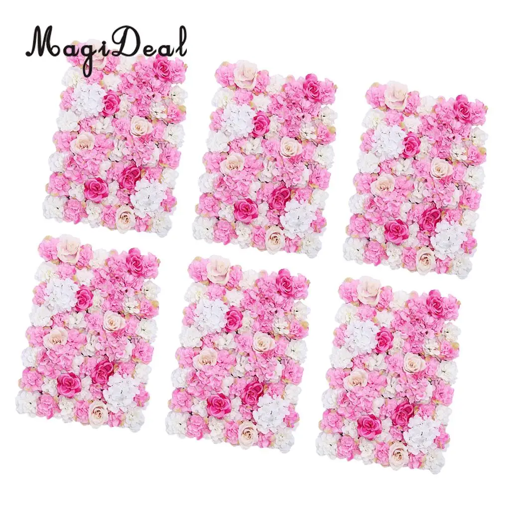 Pack of 6 Artificial Silk Flower Wall Panel Home Wedding Photography Props DIY Decoration