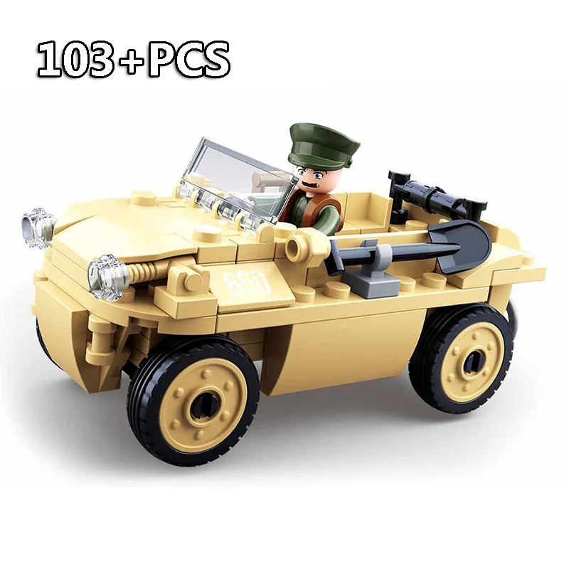 

103PCS WW2 German Amphibious Car Building Blocks Army soldier Figures compatible legoingly City Educational toys for Children