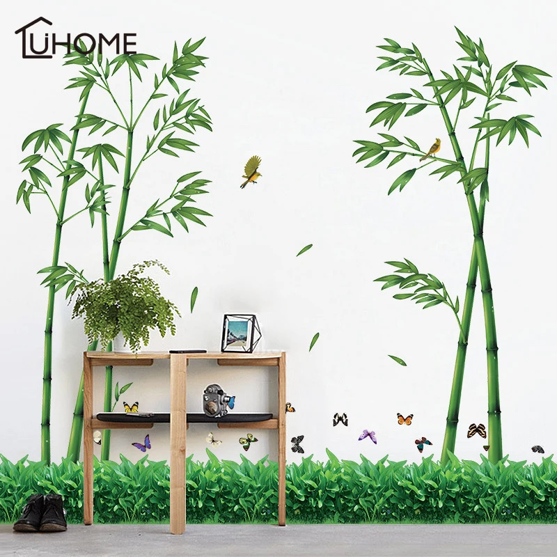 

Green Bamboo Rivulet Window Set DIY Wall Sticker Creative Chinese Style DIY Tree Home Decal for Kids Room Living Room Decoration