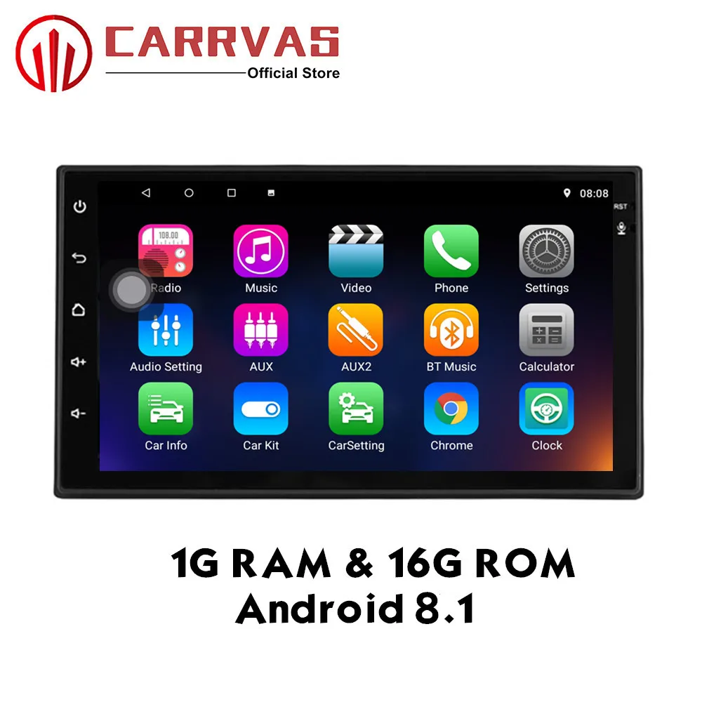  CARRVAS 2 Din Android 8.1 Car Stereo 1G RAM 16G ROM GPS Navigator 1080P Autoradio Quad Core Audio R