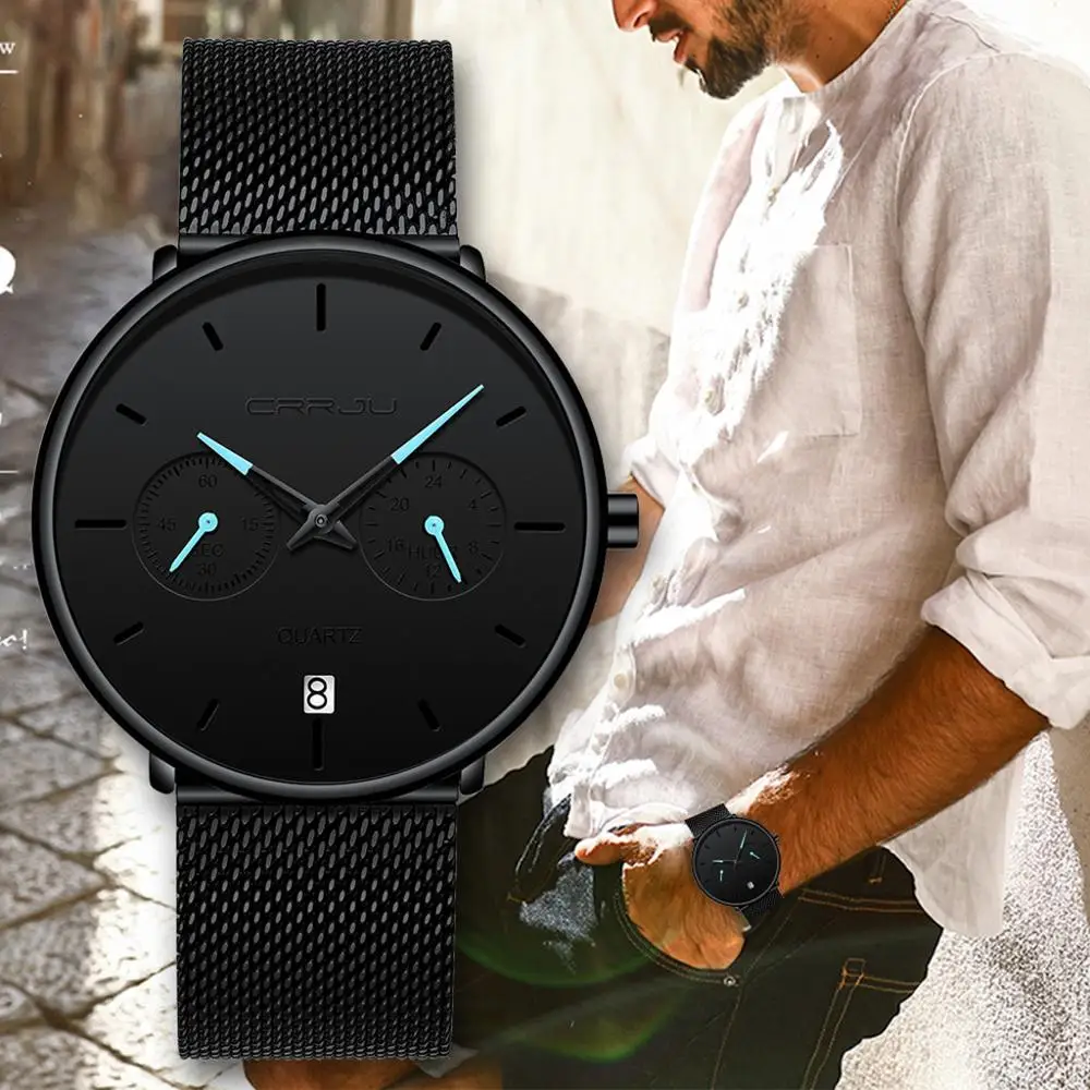 

Fashion Style Men Watch Thin Black Dial High Quality Quartz Male Wristwatches Movement Clock Hot Sale Mesh Strap Reloj Hombre@50