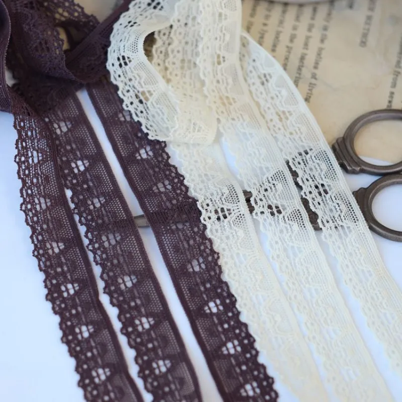 

Hot sale Lace accessories Brown 1.6 cm wide shallow apricot stretch lace H1603