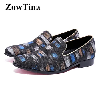 

Blue Real Leather Mocassin Homme 2018 Man Casual Flats Drving Shoes Men Luxury Printing Creepers Men Loafers Breathable Trainers
