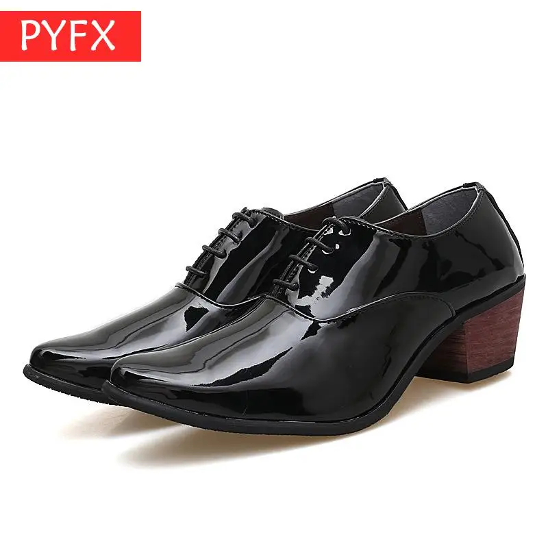 

Fall 2019 New Formal Dress Banquet Wedding Party Men's High-heeled Leather Shoes white lace-up European gentleman discount