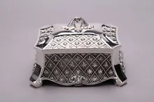 Серебряное почернение классический шкатулка, ящик брелок с голубой подкладкой Свадебные подарки
