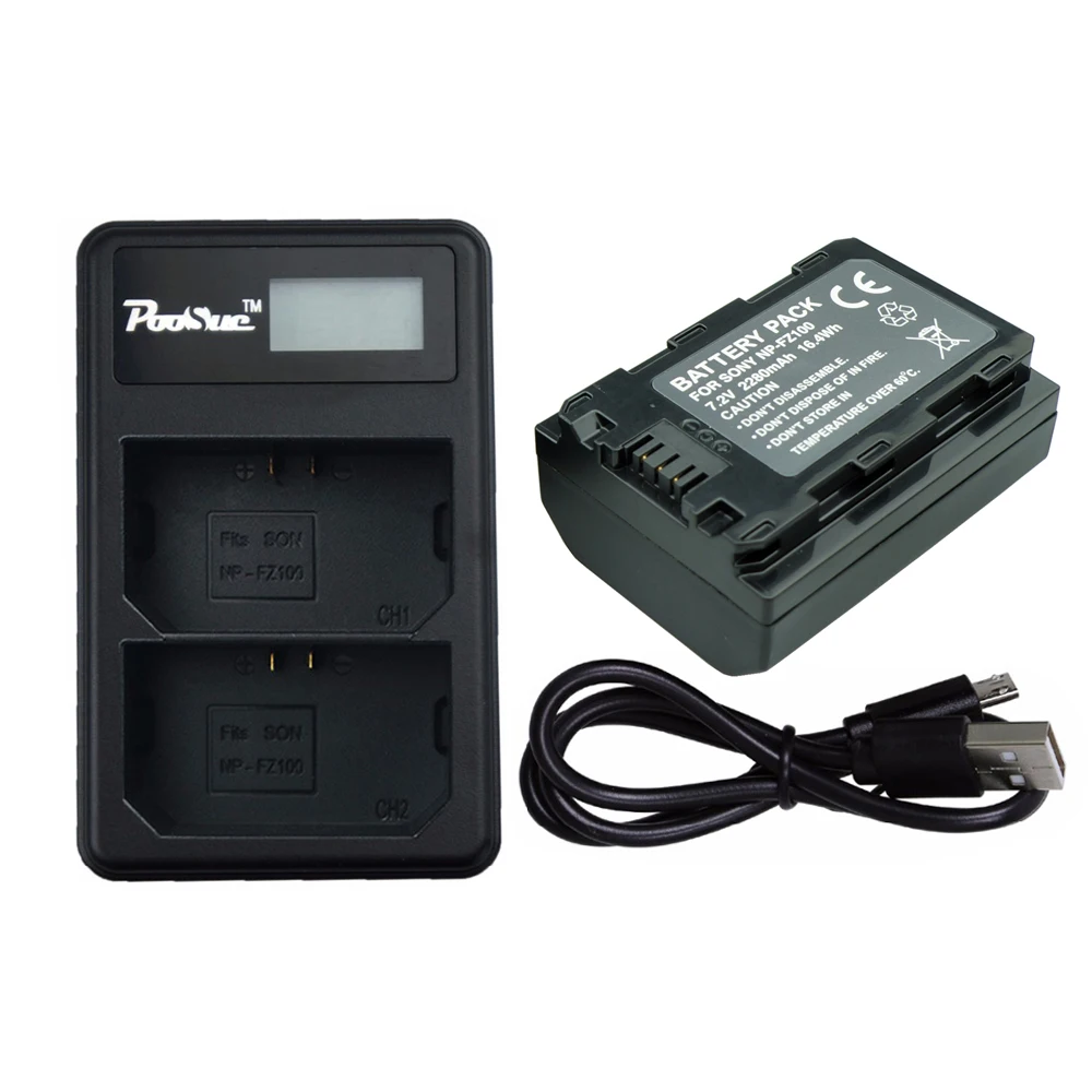 POOSUE NP FZ100 NPFZ100 NP FZ100 Battery + LED Dual USB Charger for Sony NP FZ100, BC QZ1, Sony