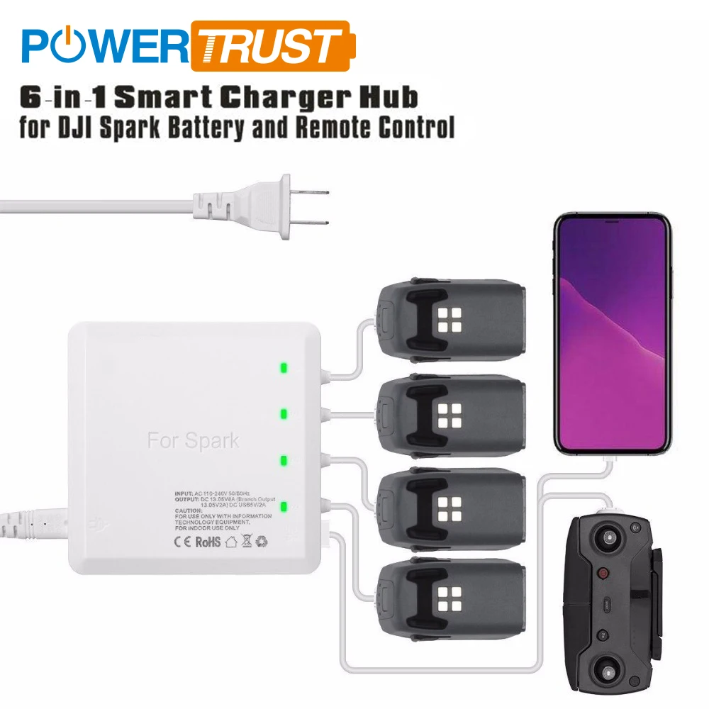 Fast Charger for DJI Spark Drone Battery Controller Charging Hub 6 in 1