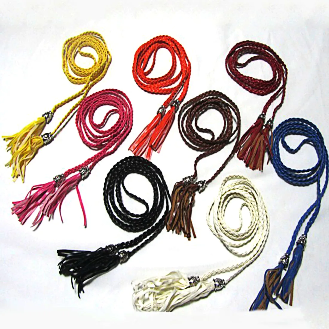 Women Girls Fashion Belts Tassel Ladies Braided Self-Tie Thin Waist Rope Belts
