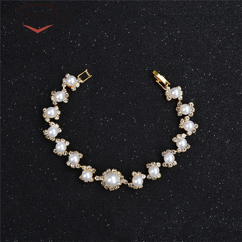 CANNER Fashion Gold Color Chain & Link Imitation Pearl Bracelet Elegant Temperament Bracelets for Women Jewelry FO