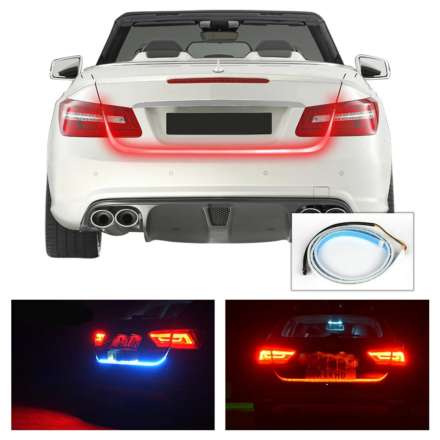 

OKEEN 1.2m 12V Red Blue Flow Type LED Car Tailgate Strip Waterproof Brake Driving Turn Signal Light Car Styling High Quality