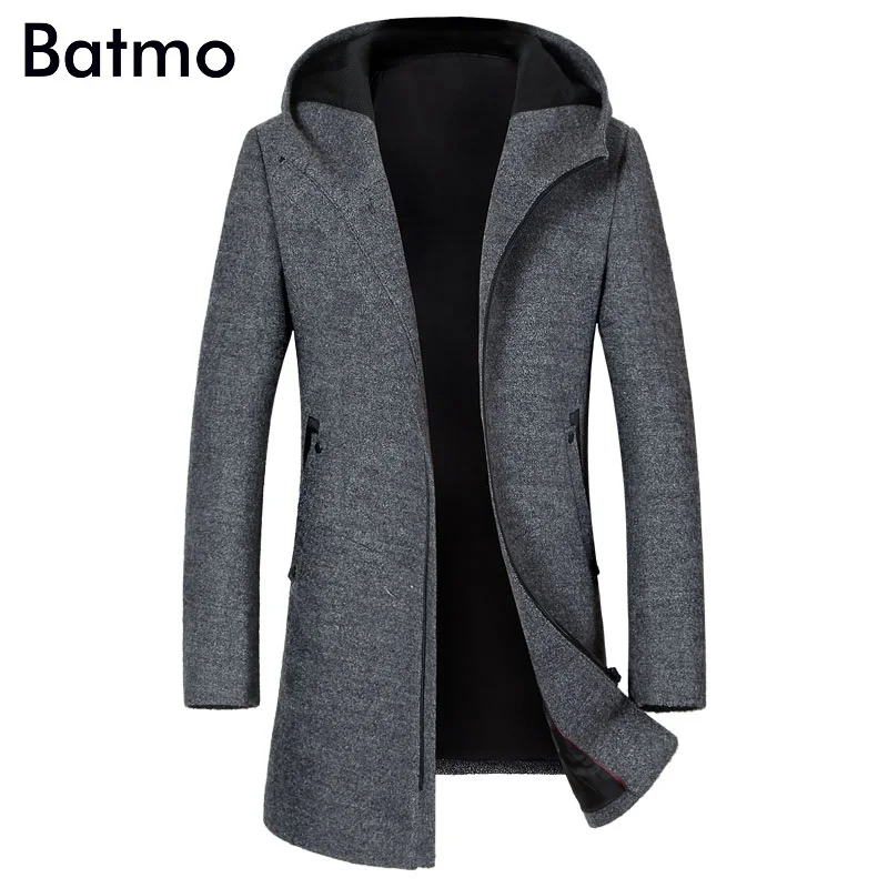 Batmo 2019 new arrival winter high quality wool men's hooded trench coat,winter coat men ,plus-size 1812