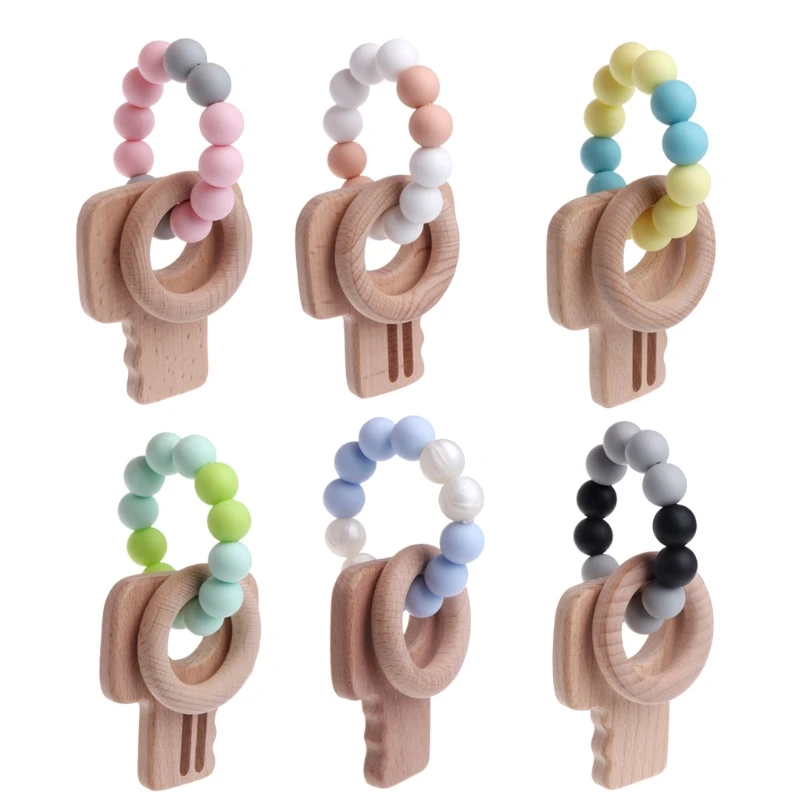 Baby Teether Natural Silicone Wooden Teether Bracelet Silicone Teether