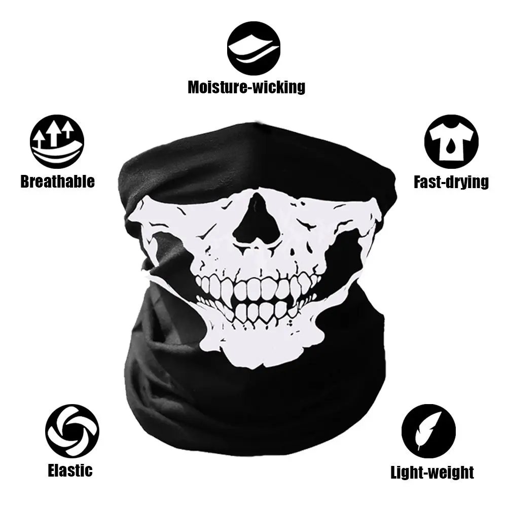Волшебная повязка на голову, маска призрака на Хэллоуин, косплей, велосипедная маска с черепом, скелетом, маска на половину лица, шарф, грелка на шею, трубка, военная бандана, кольцо