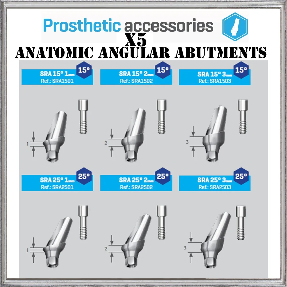 5X титановый угловой анатомический абатмент 15/25 градусов-для зубных имплантатов внутренний шестигранный, высшее качество Сертифицированный бренд, био-эффект
