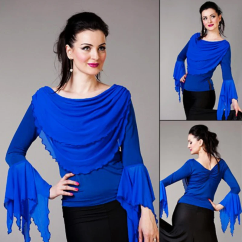 Brand New Modern Dance Top Ballroom Dance Clothes Woman Flare Sleeve
