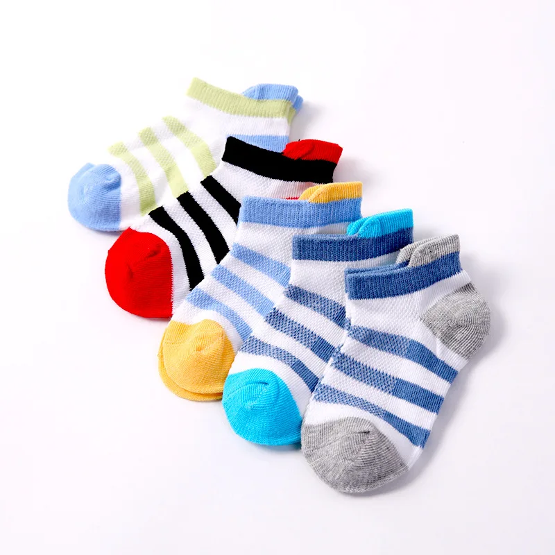 5 пар носков для малышей летние сетчатые хлопковые носки в полоску с якорем для новорожденных девочек и мальчиков, детские носки для От 3 до 12 лет