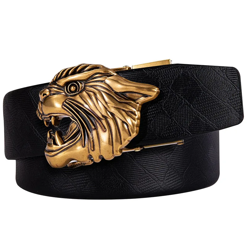 

EA-2110 Luxury Brand Designer Belt Men High Quality Real Leather Belts Strap Male Retro Gold lion Automatic Buckle Belt for Men