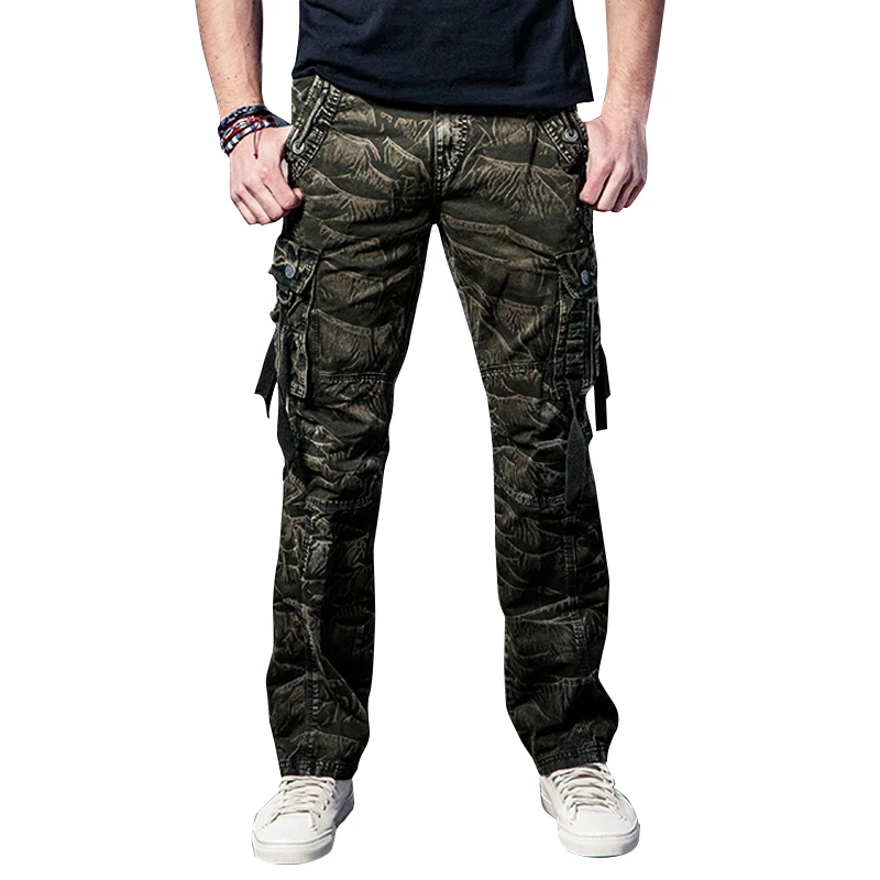 Военная униформа Стиль камуфляж Штаны большой карман Обложка сумка Для мужчин мешок в мешок прямо Штаны Tie-dyed поле Штаны ribbon26