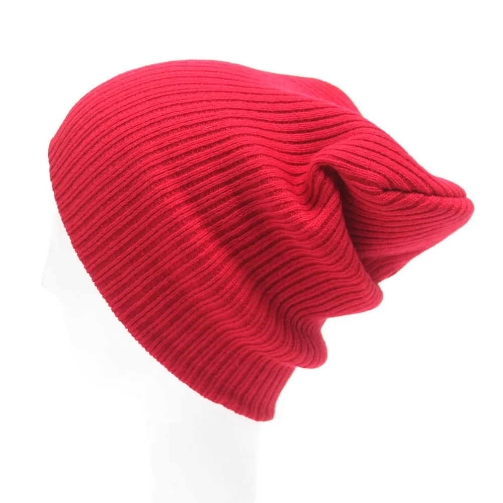 Зимние вязаные шапки для мужчин и женщин, однотонные Теплые повседневные Шапки, шапки унисекс, шерстяные шапки в стиле хип-хоп, женские модные головные уборы, Прямая поставка - Цвет: Красный