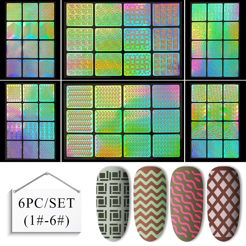 Встречаются по всей 24 Тип полые лазером для ногтей с нерегулярной сетке трафарет многоразовый для маникюра наклейки штамповка шаблон дизайн ногтей инструменты - Цвет: W1297