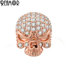 

REAMOR Micro Inlay Zircon Copper Skull Beads For Jewelry Making DIY Beaded Bracelet Gold Black Plating Accessories Beads 5pcs