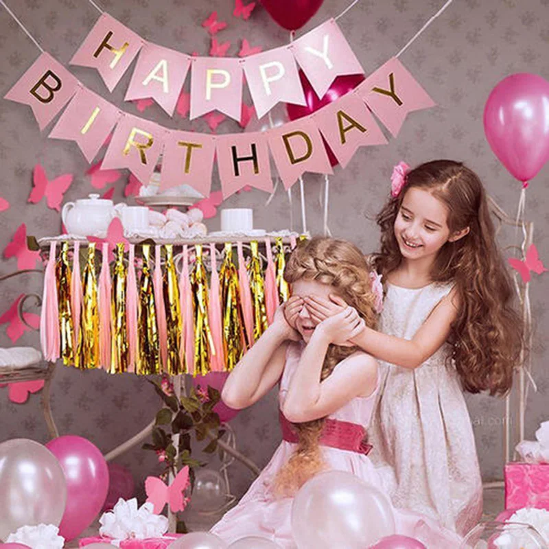 

1Set Paper Happy Birthday Banner Party Decorations Kids Garland Pink Baby Boy Girl unicorn Dinosaur Bunting Adult Favors Supplie