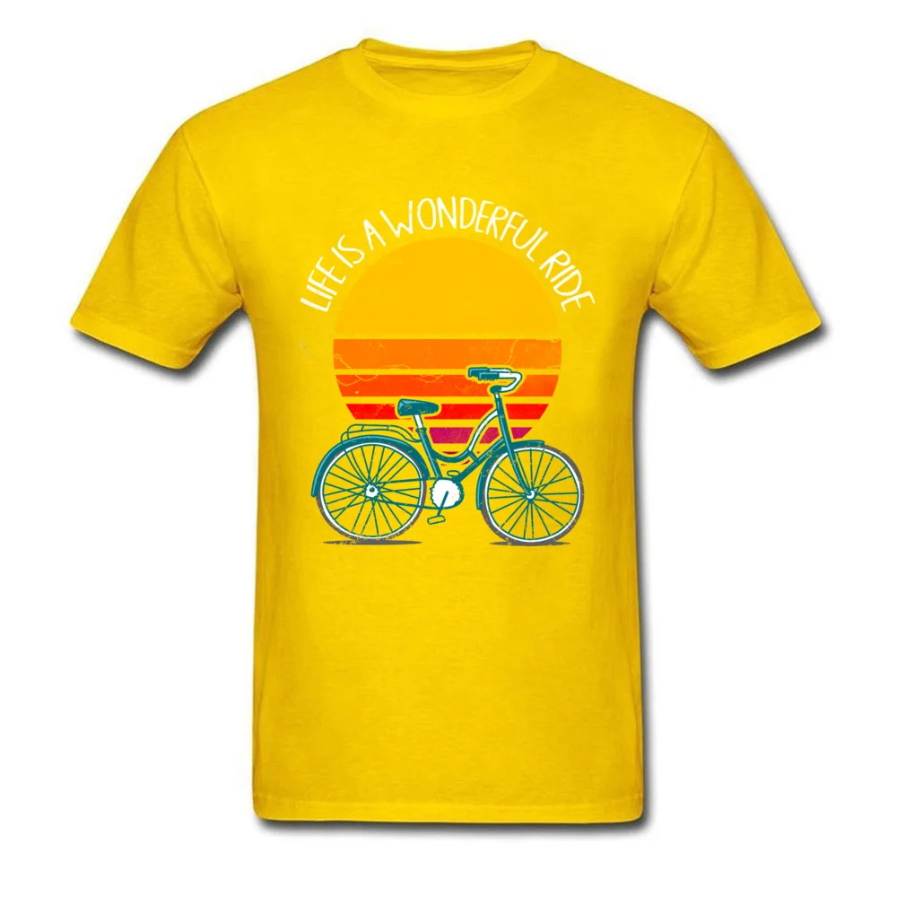 Europe Cool Labor Day 100% Cotton Round Collar Men Tops Shirts Party Tshirts Fashion Short Sleeve T-shirts Top Quality LIFE IS A WONDERFUL RIDE   cool vintage design bicycle shirt yellow