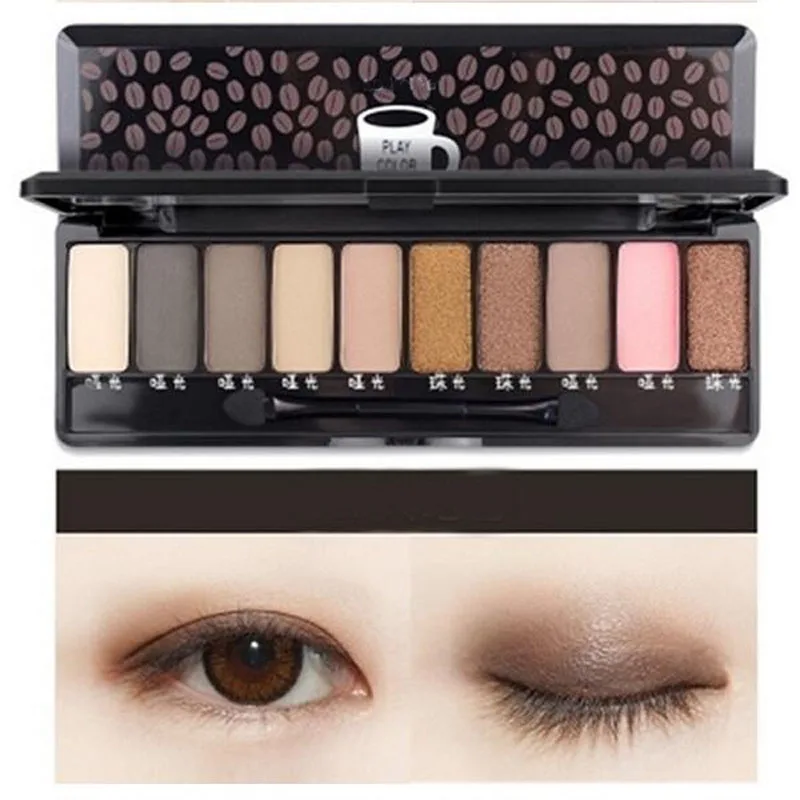 

Fashion Nude Makeup Eye Shadow Shimmer Matte Palette Natural Make Up Light 10 Earth Colors Eyeshadow Cosmetics Set with Brush