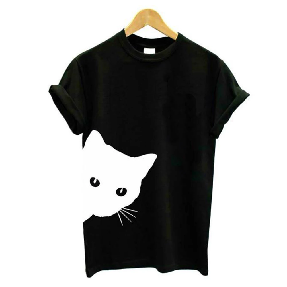 

Tops Tee Daily Casual Short Sleeve Crew Neck Soft Fashion Comfortable Cat Print Basic Slim Fit Summer Women T-shirt