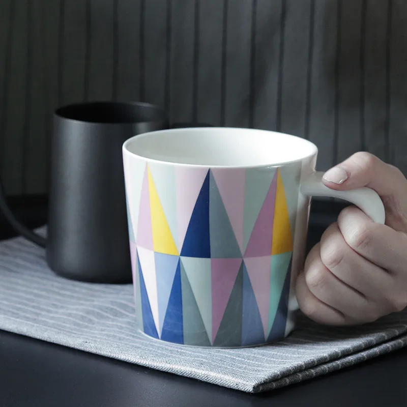 

American thick large capacity simple color geometric breakfast cup mug cup cup 480ml B