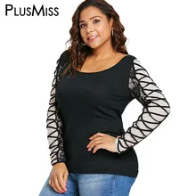 PlusMiss размера плюс на шнуровке с длинным рукавом футболки 5XL XXXXL женские осенние футболки женские XXXL XXL кружевные топы футболки большого размера