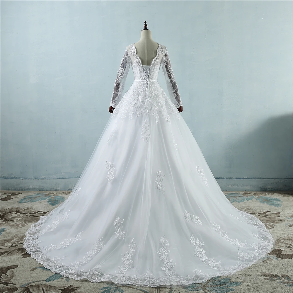 long sleeve bridal gowns ZJ9065 New Arrival 2019 Long Sleeve Wedding Dresses Sheer Tulle Back Sexy Bride Dresses Wedding Gowns Pearls Princess sexy wedding dresses