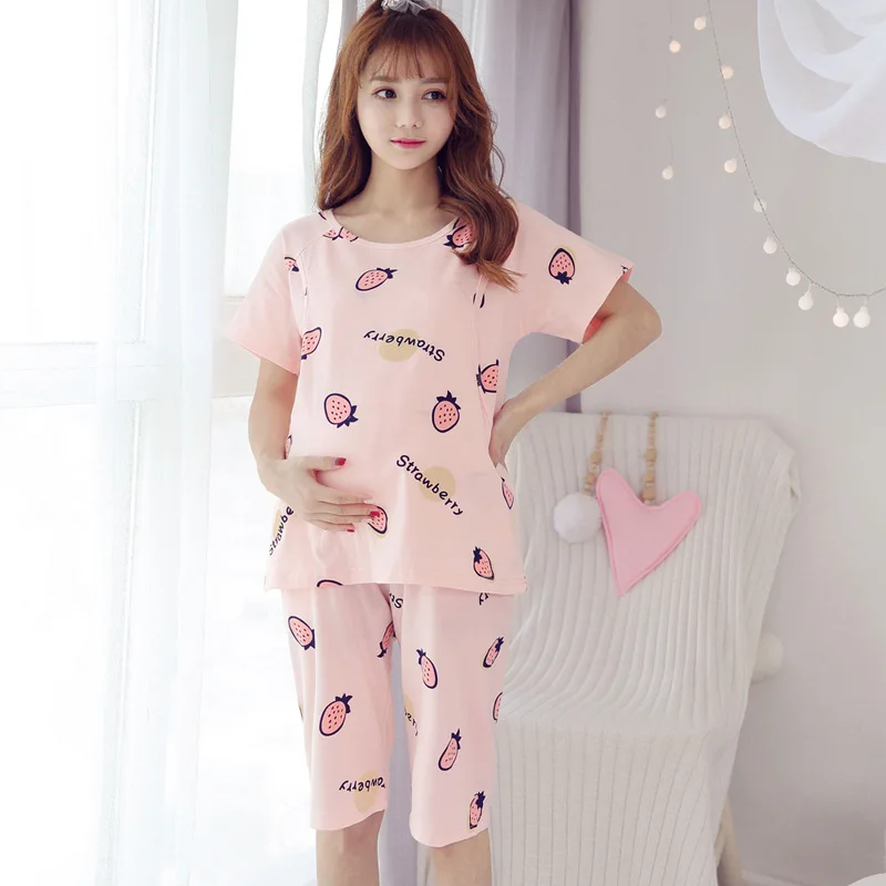 Pure Cotton Breast-feeding Pajamas Summer Short-sleeved Suit Summer Pregnant Women's Pajamas 6