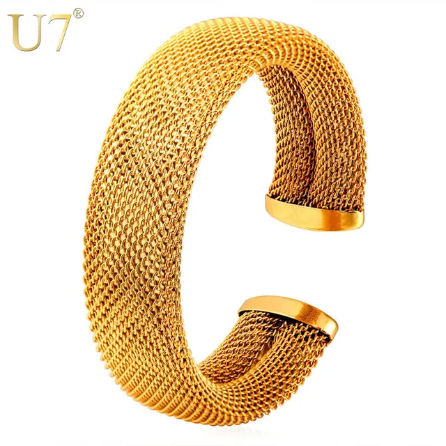 U7 Stainless Steel Bracelets Bangles Gold Color Whole Mesh U7 Stainless Steel Bracelets Bangles Gold Color Whole Mesh Cuff Bracelet For Men Party