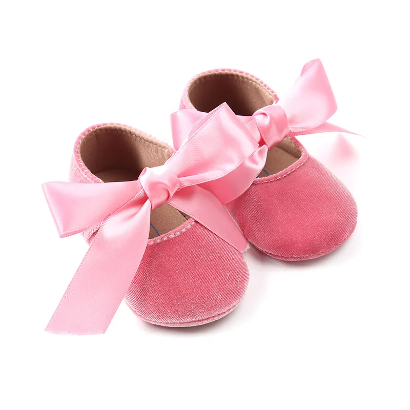 2020 Newborn Baby Girl Flock Shoes Riband  Princess Baby Shoes First Walkers soft shoes