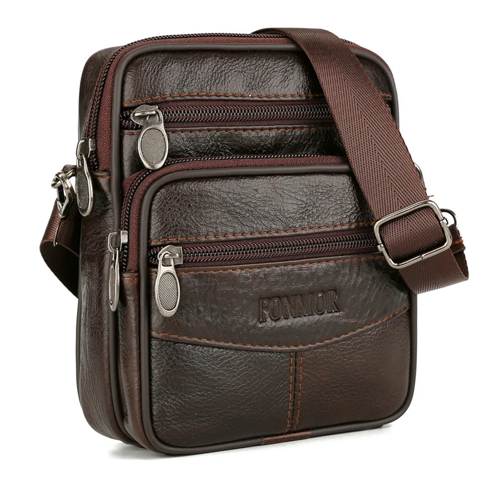 Men Business Messenger Bag Genuine Leather Zipper Design Solid ...