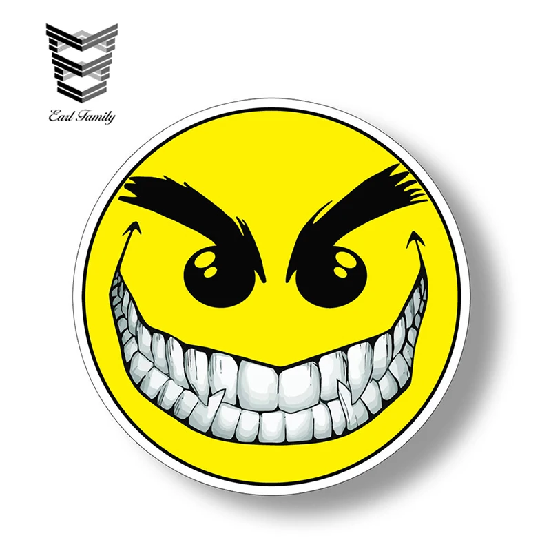 EARLFAMILY الشر مبتسم سعيد الوجه ملصق ملصق حائط من الفينيل‏ ل سيارة شاحنة محمول عودة زجاج النافذة الجرافيك خزانة اللوحي الكمبيوتر